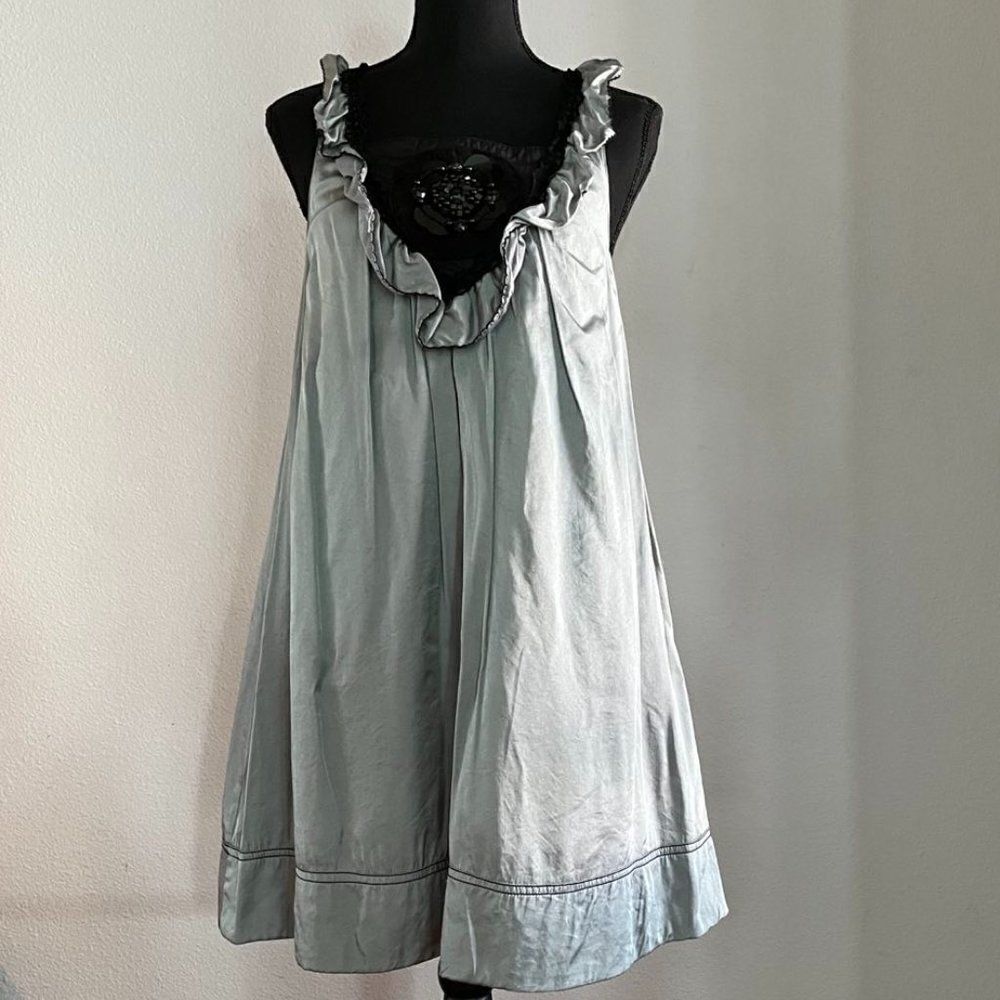 Cecico silk gray A-line sundress with black decoration size S